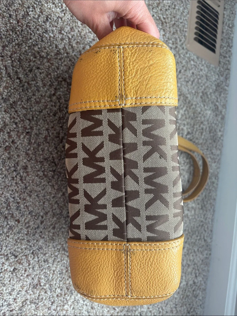 Michael Kors Brown MK Logo Shoulder Tote with gold trim
